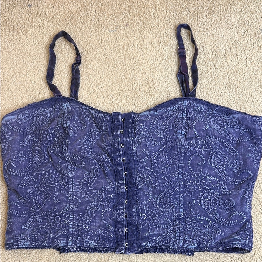 BKE Elegant Blue Denim Embroidered Women’s Top
